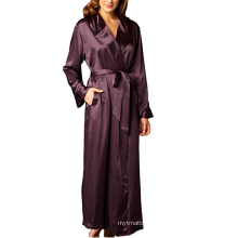 Women's Silk Robe, Wide Shawl Collar, Gentle Pleats